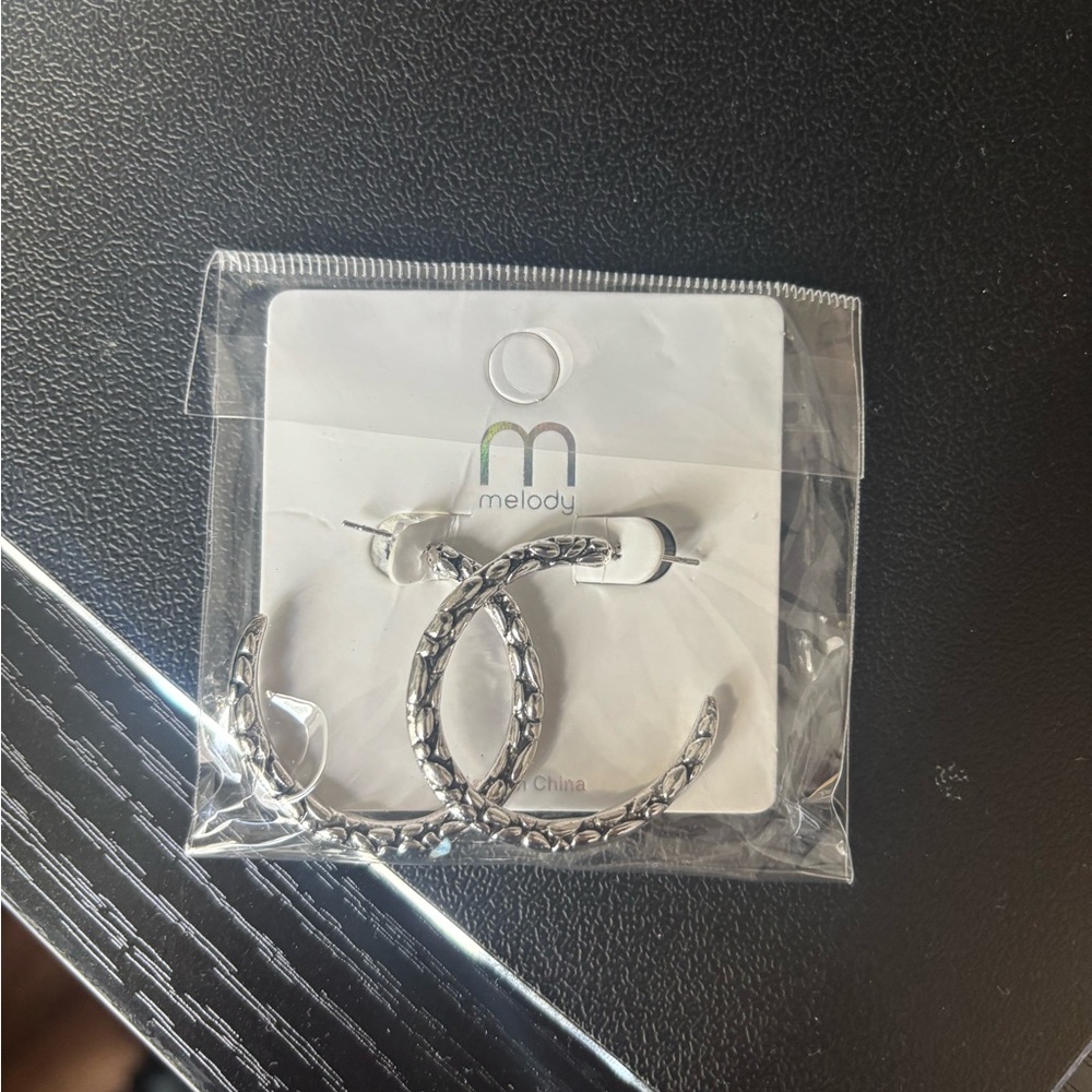 Silver Textured Hoop Earrings